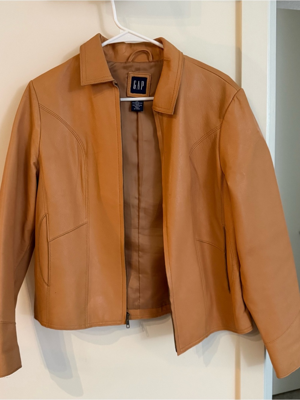 GAP Women's Cognac Leather Zip Jacket